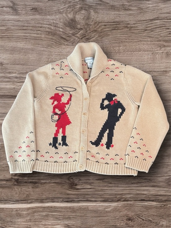 Pendleton Sweaters - RARE Vintage Pendleton Knit Cardigan Cowgirl Cowboy Beige Red Black Western sz L